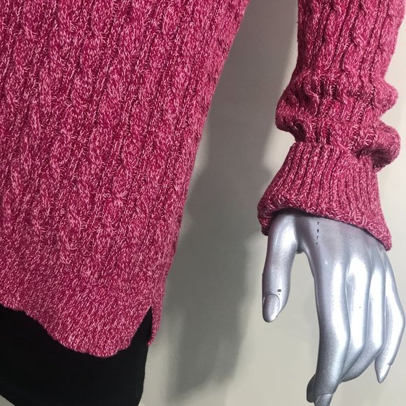 Croft & Barrow Women's Medium Red Pink White Cable Knit Sweater V Neck Tunic Top - Picture 4 of 15